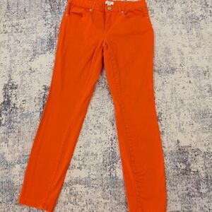 crown & ivy Orange Slim-Fit Pants with Branded Button